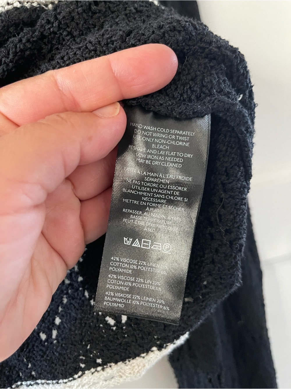 Free People Adelene Black Open-Knit Cardigan with Cream Trim - Picture 4 of 7